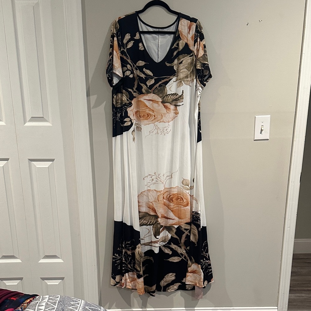 Floral Maxi Dress - Black, Cream, and Tan